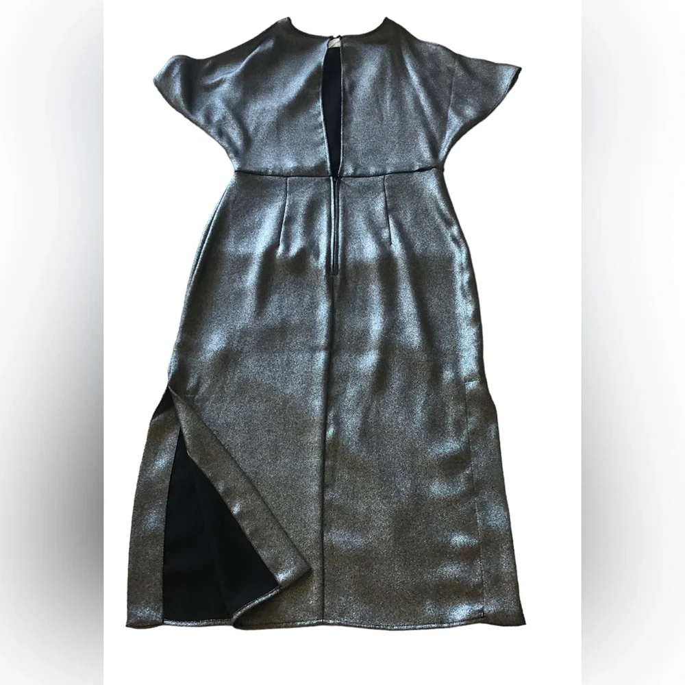 H&M Ladies Black & Silver Glitter Slit Cap Sleeve Fitted New Years Eve Dress - Picture 5 of 11